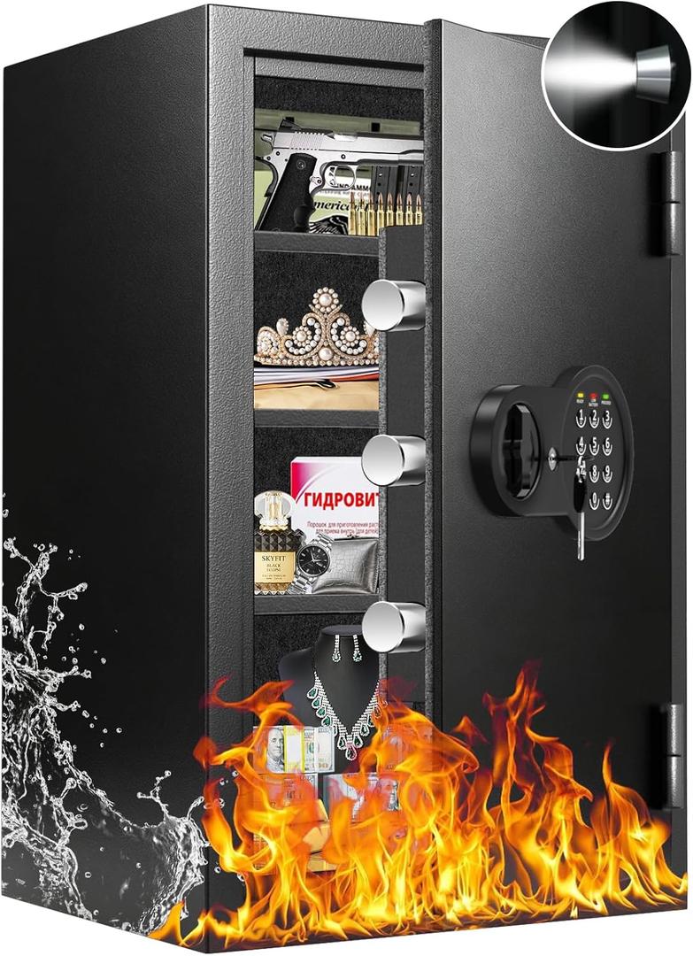 Mitlvge 35Min Real Fireproof Safe Box, 5.0 Cu Ft Home Safes Water and Fireproof with Keys & Pass Code, 3-Removable Shelf and Smart Alert, Fire Proof Safe for Home Use, Fire Resistant Safe 2026 New