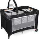 BABY JOY 3 in 1 Pack and Play, Travel Baby Crib Bassinet Bed with Bassinet, Changing Table with Safety Belt, Toy Bar, Lockable Wheels, Portable Baby Playard from Newborn to Toddler (Grey)