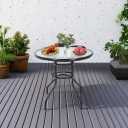 Outdoor Table Patio Table Dining Table with Tempered Glass Umbrella Hole for Lawn Balcony, Yard (Round)
