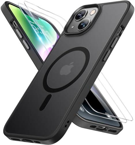 Miracase Magnetic for iPhone 14 Plus Case 6.7 inch (Compatible with MagSafe)（with 2X Screen Protectors） Military-Grade Protection, Anti-Fingerprint Translucent Matte Phone Case Cover, Black