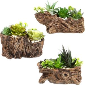 3 Pcs Driftwood Stump Log Concrete Planter Driftwood Planter Succulent Pot Plant Pot for Succulents for Outdoor Indoor Home Patio Garden Decoration (Classic)