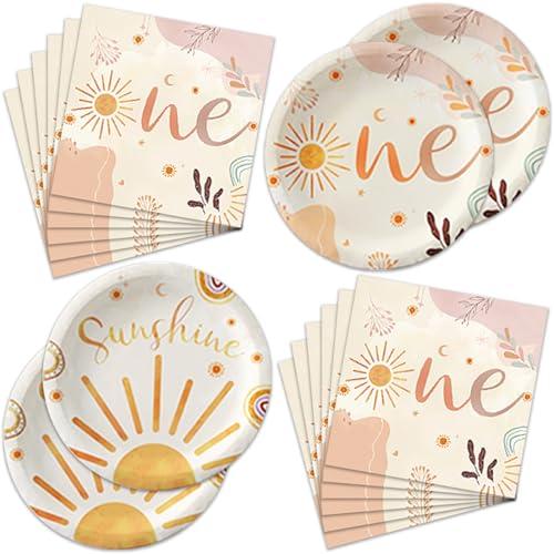 40Pcs First Trip Around the Sun 1st Birthday Decorations Bohemian Hippie Sunshine Theme Party Tableware Sun Theme First Birthday Party Supplies