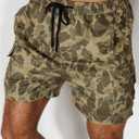 Men's Camo Cargo Track Shorts Drawstring Waist Wide Leg Workout Shorts with Pockets Streetwear (Green, M)