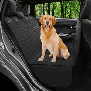 Petloox Dog Car Seat Cover for Back Seat, Waterproof Hammock for Car, SUV & Truck, Non-Slip Backseat Cover for Dogs, Heavy-Duty Dog Hammock Style Seat Protector Pets, Easy to Install & Clean (Standard (58"x54"), Black)