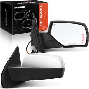 A-Premium Side View Door Mirror - Compatible with Chevrolet & GMC Models - Silverado Sierra 1500 2500 HD 3500 HD - Manual Folding Heated Chrome - with Power Glass Arrow Signal - Pair Set