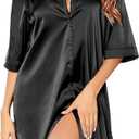 Ekouaer Women's Satin Nightshirt Button Down Sleepshirt Silk 3/4 Sleeve Nightgown Boyfriend Notch Collar Sleepwear S-3XL (M)