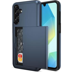 Jiunai for Samsung Galaxy A16 5G Case A17 Case Wallet Card Holder for 2 Cards License IDs CC Protective Hybrid Slide Pocket Minimalist Phone Cover for Samsung Galaxy A16 A17 5G 6.7'' Men, Women, Navy