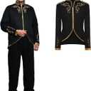 Prince Jacket for Men, Court Fashion Prince Uniform Gold Embroidered Suit Jacket Medieval Costume Halloween Cosplay (Black, XXXL)