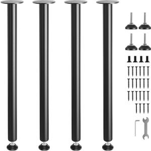 VEVOR 30 Inch Adjustable Desk Legs, Reinforced Steel Office Table Furniture Set of 4 for DIY, 1200 lbs Load Capacity Heavy Duty, Quick Installation With Adjustable Foot Cup Black