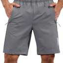 Mens Shorts Waterproof Quick Dry Slim Fit Athletic Running Gym Training Zipper Pockets for Basketball Tennis (Gray, XXL)