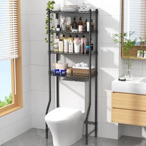 EAGMAK 4 Tier Over The Toilet Storage Rack, Bathroom Organizers and Storage Over Toilet with Adjustable Shelf and Basket, Above Toilet Storage Bathroom Cabinet for Small Space (Black)