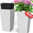 Mueller Janska M-Resin Heavy Duty Tall Planter, Indoor/Outdoor Grande Plant, Tree, Flower Pot, 2-Piece Set, 18”, Modern Design, Built-in Drainage, White