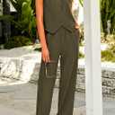 KIRUNDO Womens Suits 2 Piece Set Summer Linen Crop Blazer Vest and Pants Sets Dressy Casual Matching Clothes Going Out Outfits (Army Geeen, X-Large)