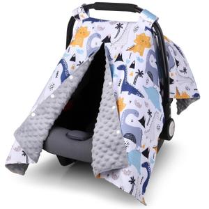 Rquite Baby Car Seat Cover, Carseat Covers Baby Boy, Minky Infant Car Seat Cover Winter, Peekaboo Opening Car Seat Canopy, Multi-use Baby Carrier, Stroller, Nursing Cover, Minky Blanket, Dinosaur