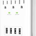 KMC 3-Outlet Wall Mount Surge Protector, 900 Joules, 4 USB 4.8 AMP USB Charging Ports, Phone Holder Cradle for Home, School or Office, ETL Certified (1 PACK)