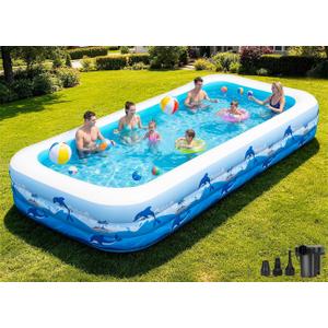 165"x76"x22" Inflatable Pool with Electric Pump, Large Blow Up Family Swimming Pool for Adults & Kids, Thickened Heavy Duty Backyard Water Party Pool