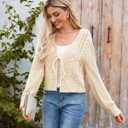 Honwenle Cardigan Sweaters for Women Cropped Tie Front Bow Lightweight Cardigan Long Sleeve Trendy Fall Shrugs (Black, L)