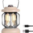 Rechargeable LED Camping Lanterns, Vintage Camping Lights Battery Operated, Portable Retro Metal Glamping Lights for Hiking, Hurricane, Decoration, Power outages, White, 1 Pack