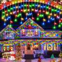 106 FT Christmas Lights Outdoor, 972 LED Waterproof Outside Christmas Lights Plug in, Connectable 8 Modes Hanging Fairy Lights with 216 Drops for House Eaves Yard Patio Decoration, Multicolor