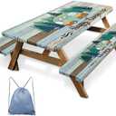 Britown Picnic Table Cover with Bench Covers Elastic Edges, Green Camper Fitted Table Cover, Outdoor Patio Camping Essentials 72 Inch 3PCS, Waterproof Camping Fitted Tablecloth with Drawstring Bag, L(96)