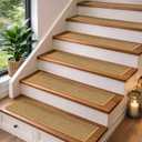 15PC Non Slip Stair-Treads, 3D Peel and Stick Stair Treads for Wooden Steps Indoor | Stair-Carpet Treads Washable Reusable Adhesive | carpet for stairs Stair-Runner Rugs for Kids and Dogs 9"x28" Beige