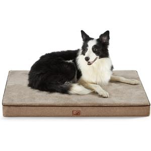 Bedsure Memory Foam Dog Beds Large Sized Dog - Orthopedic Pet Beds for Crate with Removable Washable Cover and Nonskid Bottom, Plush Flannel Fleece Top Pet Mat, Khaki