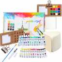 Mini Watercolor Paint Set, Travel Watercolor Paint kit with 24 Colors, Refillable Brush & Sketchbook, Ideal Watercolor Palette for Travel, Creative Painting Kit for Beginners and Artists(15 Gird)