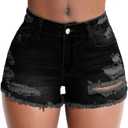 Women's Stretch Ripped Denim Shorts Mid Waist Casual Frayed Raw Hem Distressed Jean Shorts (X-Large, Black)