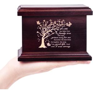 6 Inch Small Wooden Urn for Human Ashes - Keepsake Urn for Men & Women, Funeral Ashes Holder, Wooden Urn Box and Casket with Tree Design