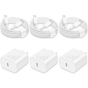 CXX Fast Charger for iPhone [3-Pack, MFi Certified], 20W USB-C PD Block with 6Ft Charging Cable Compatible with iPhone 14/13/12/11/Pro Max & iPad (White)