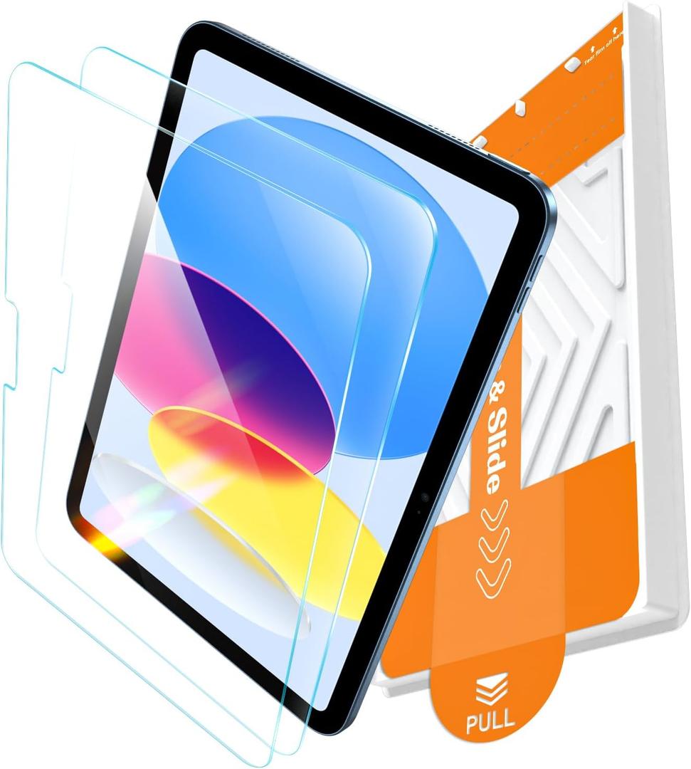 EZ-GLAZ-2 Pack Screen Protector for iPad A16 2025 11th (11 inch) / 10th Generation 2022 (10.9 inch), 9H+ Hardness Tempered Glass with Easy Application Tray, Support Apple Pencil, Case Compatible, HD Clear