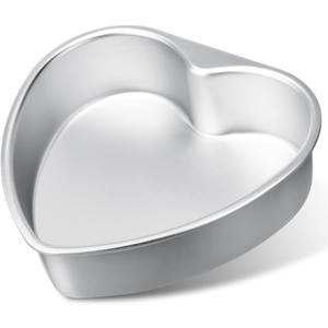 Nuogo 8 Inch Heart Shaped Aluminum Cake Pan Heart Shaped Baking Pan DIY Baking Cake Mold Tool for Valentine Weddings Birthday Party (Silver)