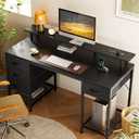 Huuger 55 inch Computer Desk with 4 Drawers, Gaming Desk with LED Lights & Power Outlets, Home Office Desk with Large Storage Space for Bedroom, Work from Home, Black