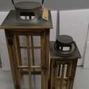 Large Farmhouse Wooden Decorative Lantern Set of 2, Rustic Distressed Brown Burnt Wood Floor Candle Lanterns, Indoor/Outdoor Hanging Lanterns for Home Decor (No Glass)