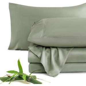 JSD Sage Green 100% Viscose Derived from Bamboo Sheet Set King, Cooling Sheets for Hot Sleepers, 300TC Sateen Weave, 16" Deep Pocket Corner Straps, Soft Silky Breathable Hotel Quality