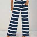 ZESICA Womens Casual Striped Wide Leg Pants Elastic Waist Drawstring Knit Loose Soft Pajama Lounge Pants Fall Clothes (M)