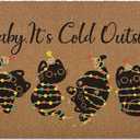Cute Funny Christmas Black Cat Door Mat, Chrismas Cat Welcome Front Door Mat Indoor Outdoor Entrance, Xmas Holiday Artificial Coir Doormats Rugs for Porch Entryway Decor 30x17in