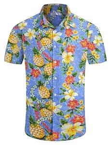 Yoimira Hawaiian Shirts for Men, Print Mens Casual Short Sleeve Button Down Shirts Floral Aloha Beach Shirt, Large