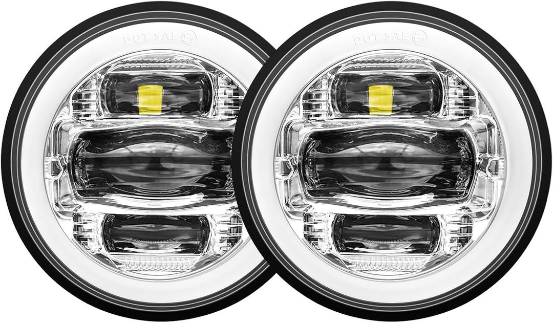 2024 New 4.5" inch LED Passing Lights Fog Lamps Driving Light DRL White Halo DOT Kit for Motorcycle Auxiliary Light Bulb Projector Driving Lamp Chrome