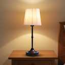 Rechargeable Cordless Table Lamp, Warm Desk Light, Wireless Touch Lamps with Stepless Dimmable Brightness & Fabric Shade for Nightstand Bedside Living Room (Black, Twill)