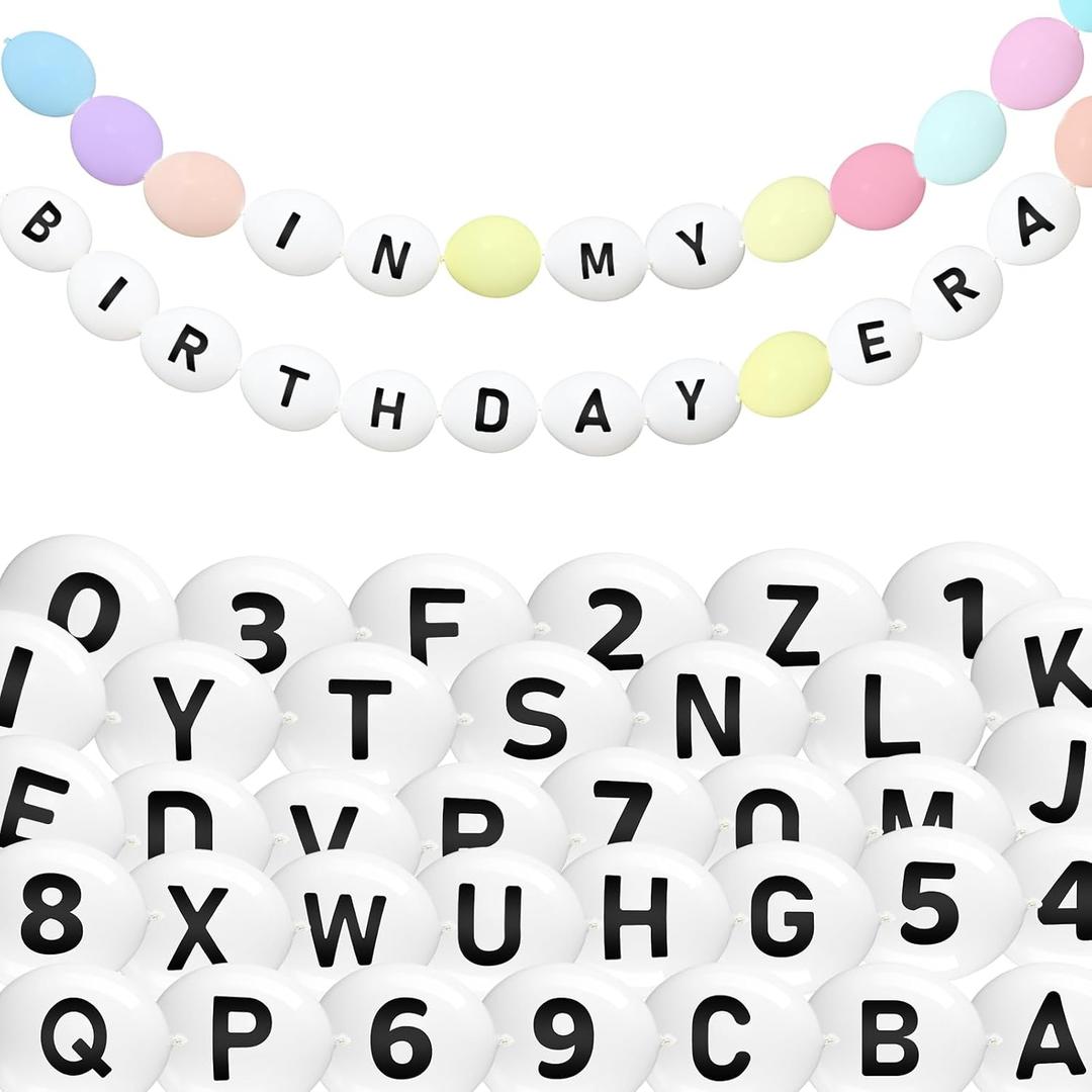 107 Pcs Friendship Bracelet Link Balloon Birthday Garland Kit 10 Inch Number Letter White Linking Balloons Banner for Music Fans Popular Singer Photo Backdrop Tour Party DIY Decoration
