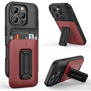 Vofolen for iPhone 16 Pro Case Wallet with Card Holder [Store 2 Cards] + Stand Heavy Duty Shockproof Protective Wallet Phone Case for iPhone 16 Pro for Men Women, 6.3 Inch Red