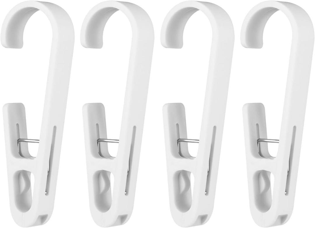 4 Pcs Plastic Hanging Clips White Laundry Hooks Hanging Clips Large Single Clip Hangers Multifunctional Laundry Hooks for Bathroom, Wardrobe, Kitchen, Office, Outdoor