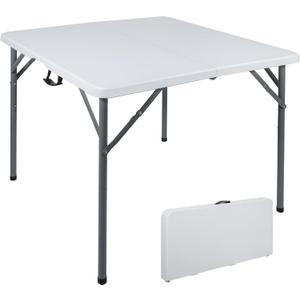 REDCAMP 34" Square Folding Card Table with Resin Top, Portable Fold in Half Small Card Tables with Collapsible Legs for Adults Indoor Outdoor Use, White