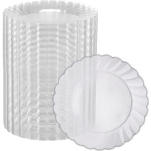 Oasis Creations Premium Hard Plastic Plate Set 100 x 6” Clear Round Plates - Washable & Reusable - Party Supplies For Birthdays, Celebrations, Buffets, Fiestas, Catering & More