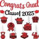 Red Graduation Banner & 9Pcs Hanging Swirls for Class of 2025 Graduation Party Supplies