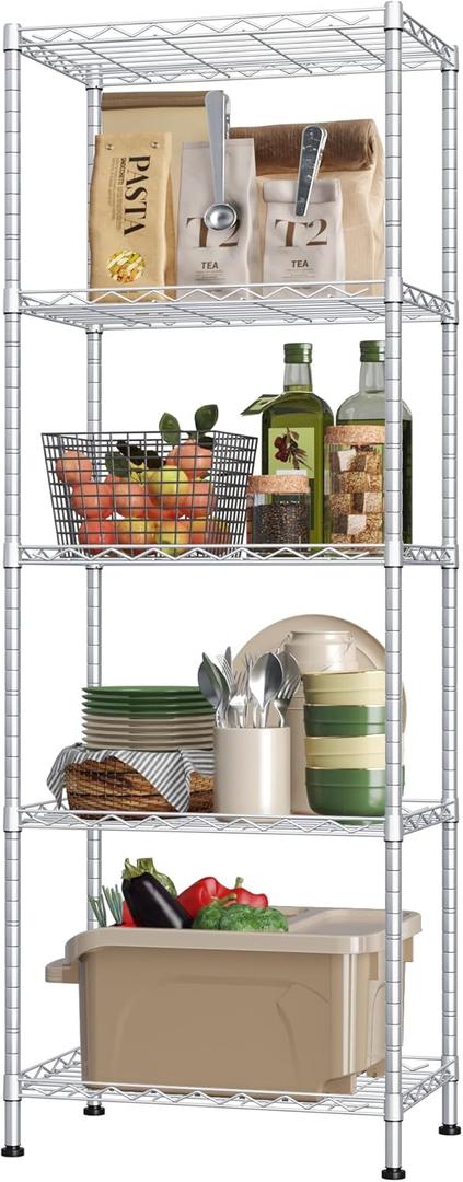 HOMEFORT 5-Shelving Unit, Adjustable Wire Shelving, Metal Wire Shelf Rack Organizer for Kitchen, Pantry, Closet, Bathroom, Laundry,Sliver,21" W x 11" D x 53" H (Silver)