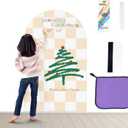 Magnetic Chalkboard Wall Decal 24''x40'' Arch - Removable Reusable Peel and Stick (No Wall Damage) Extra Strong Magnetism - Easy Clean Chalkboard for Home Office Playroom (Beige White Checker)