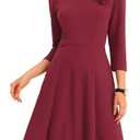 Allegra K Women's 3/4 Sleeve Dresses V Neck Elegant A-Line Work Business Formal Midi Dress with Pockets, XL