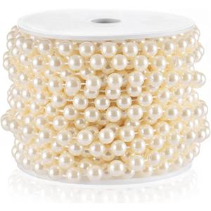 Craft String Pearls 8MM Pearl Bead, 33 Feet Ivory Faux Pearl Garland Spool Roll Strand Wedding Party Decoration, Christmas Tree Decorations